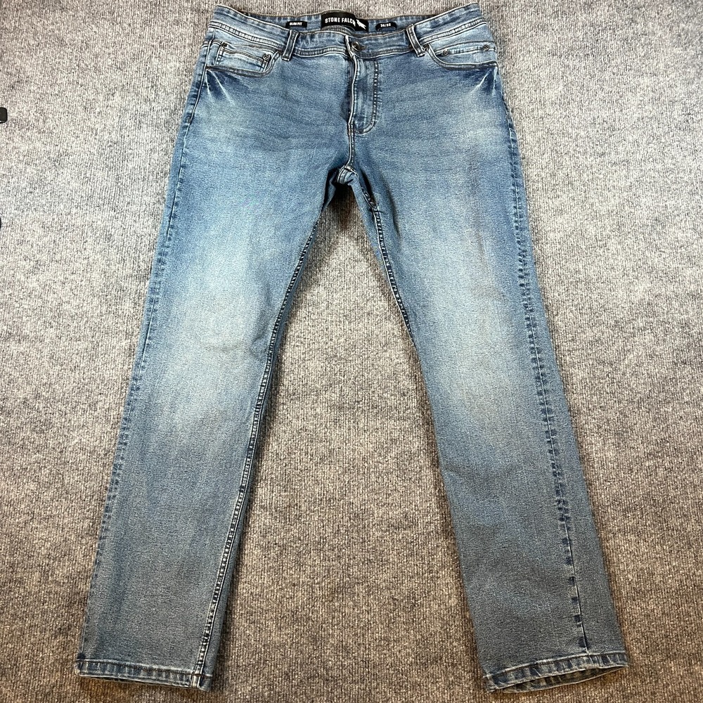Stone Falcon Slim Fit Jeans Mens 36x32 Blue Straight Leg Denim Cotton Mid Rise‎